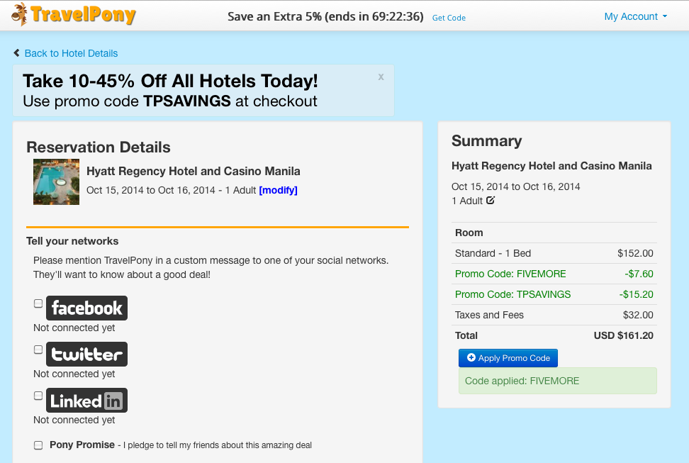 This is a screen shot of the total cost of the hotel room if I booked through TravelPony.