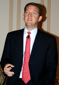 Jim Whitehurst gave a presentation prior to the unveiling of the new livery of Delta Air Lines on Monday, April 30, 2007 when the airline official emerged from bankruptcy protection. Photograph ©2007 by Brian Cohen.