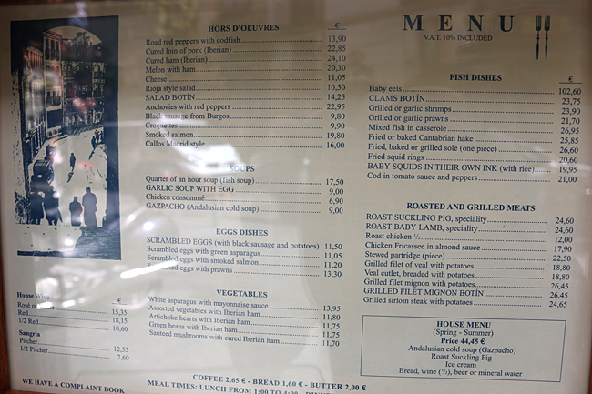 The menu in the window — with prices. Photograph ©2014 by Brian Cohen.
