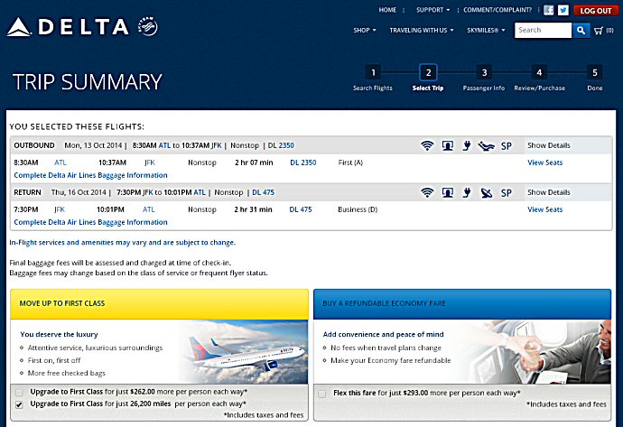 Delta Upgrade With Miles Chart
