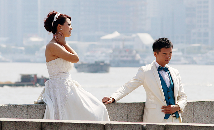 Shanghai China Bund bride groom