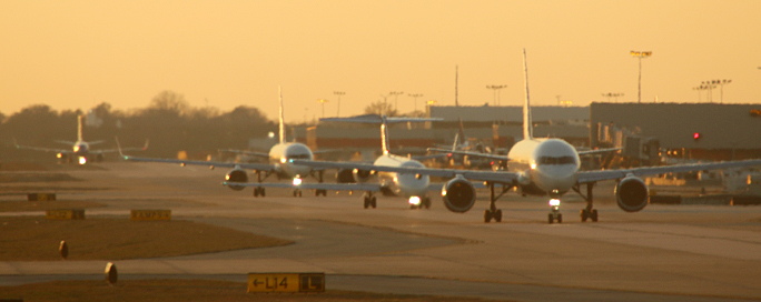 Airplanes on taxiway in Atlanta