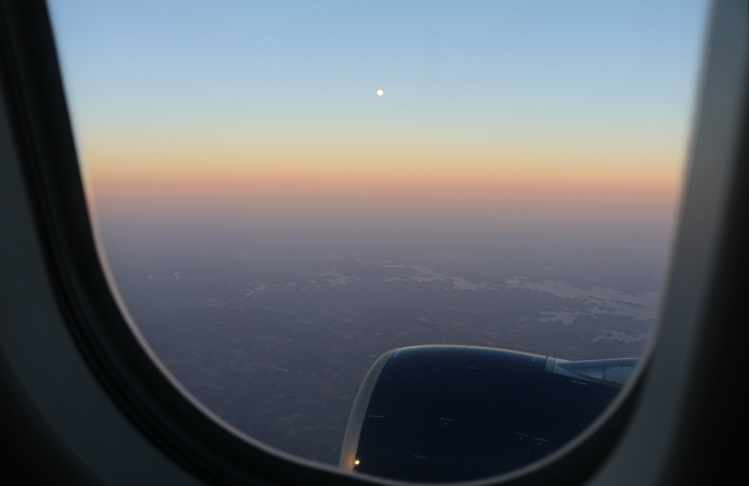 Sunset airplane window