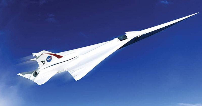 An artist’s concept of a possible Low Boom Flight Demonstration Quiet Supersonic Transport (QueSST) X-plane design