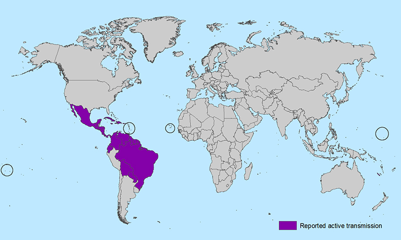 Zika virus map March 2016