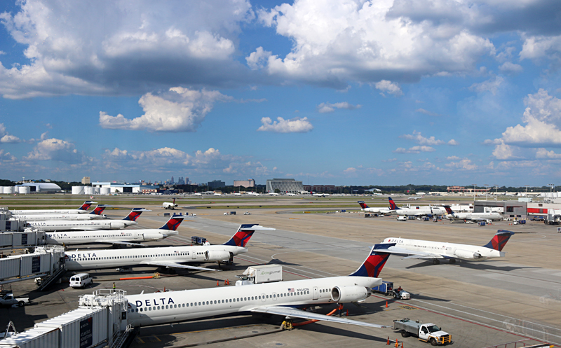 Delta Air Lines airplanes view from Sky Club Concourse B Atlanta airport