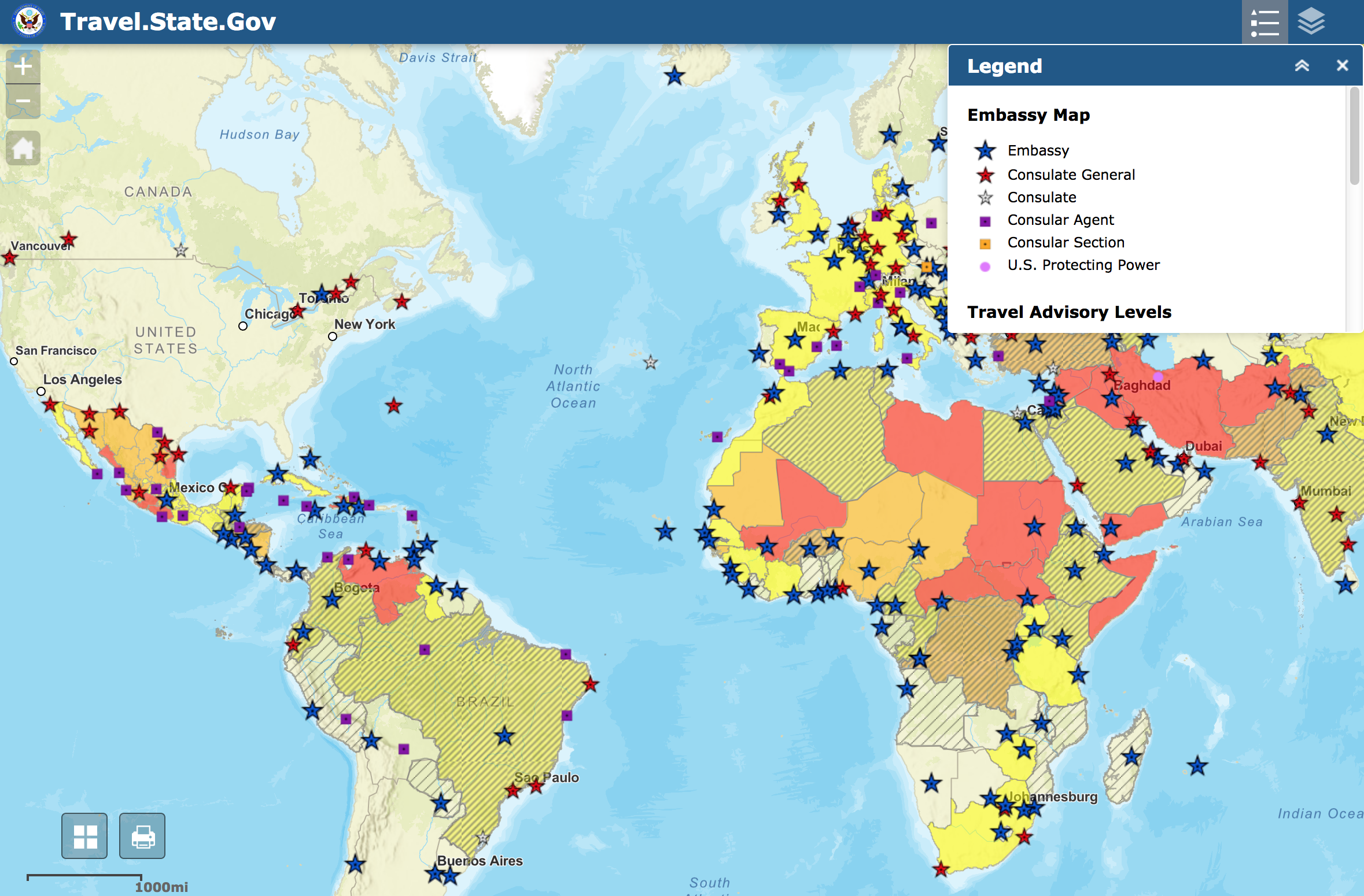Interactive Travel Advisory World Map With Embassies And