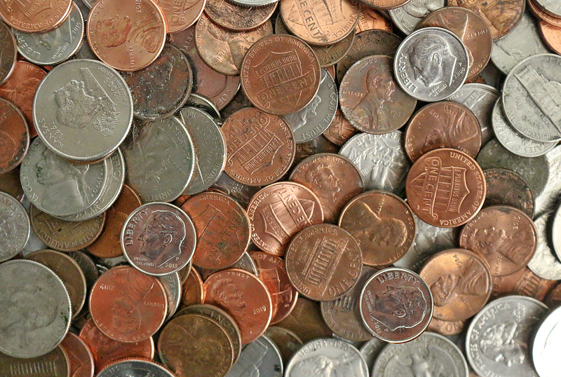 Coins penny dime nickel