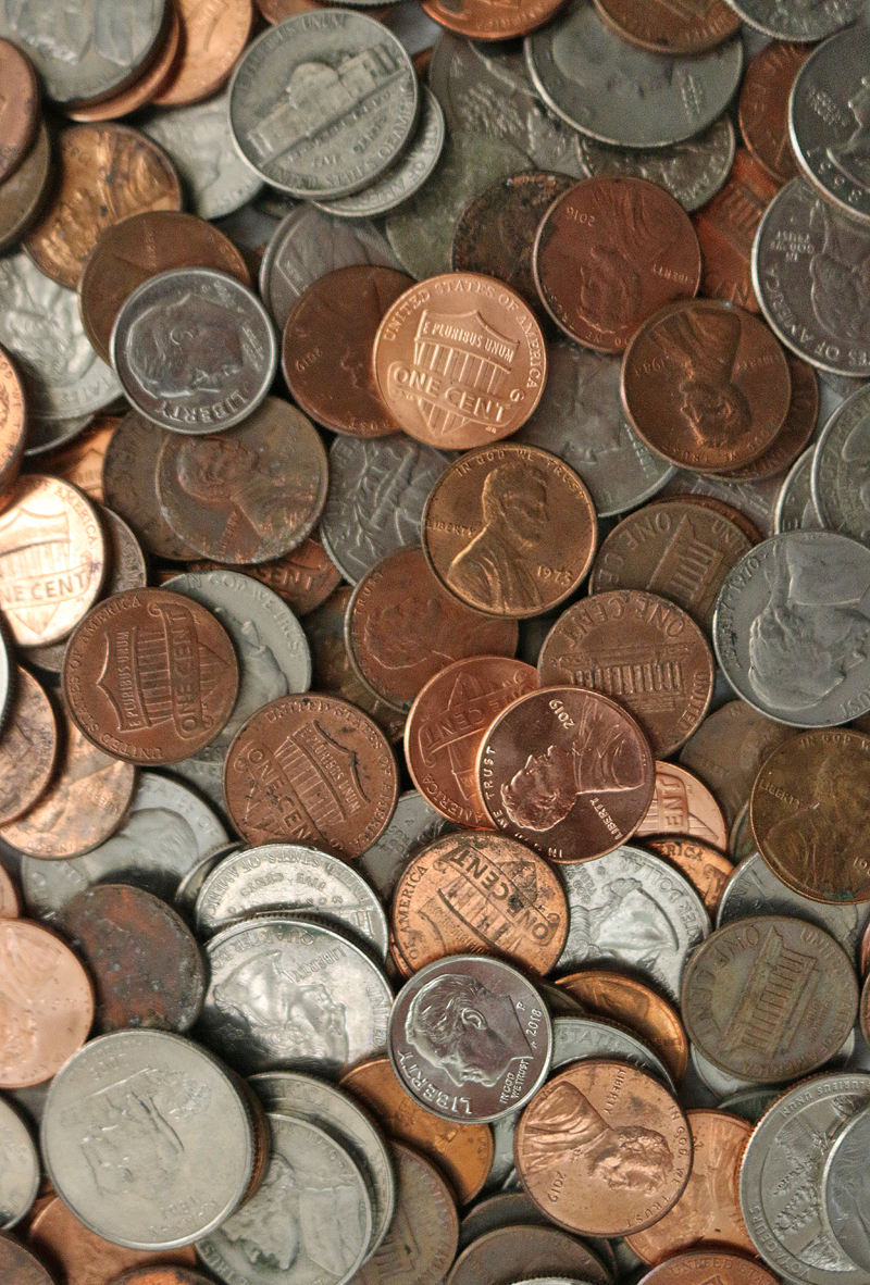 Coins penny dime nickel